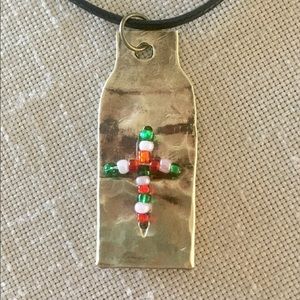 Handcrafted Hammered Brass Beaded Cross Necklace